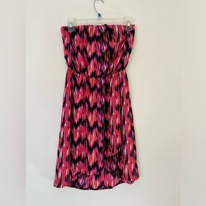 Express XS Strapless High-Low Flowy Mini Dress with Elastic Waist